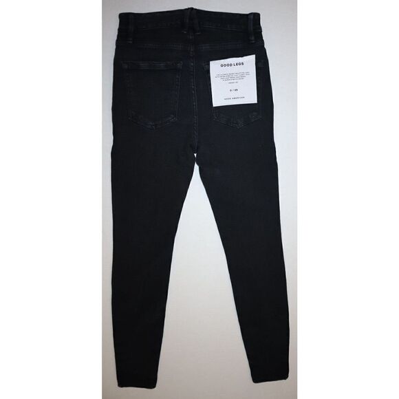 Good American Women's Sz 0/25 Black Good Legs w/Slit Waistband Skinny Jeans $159 - Picture 2 of 11